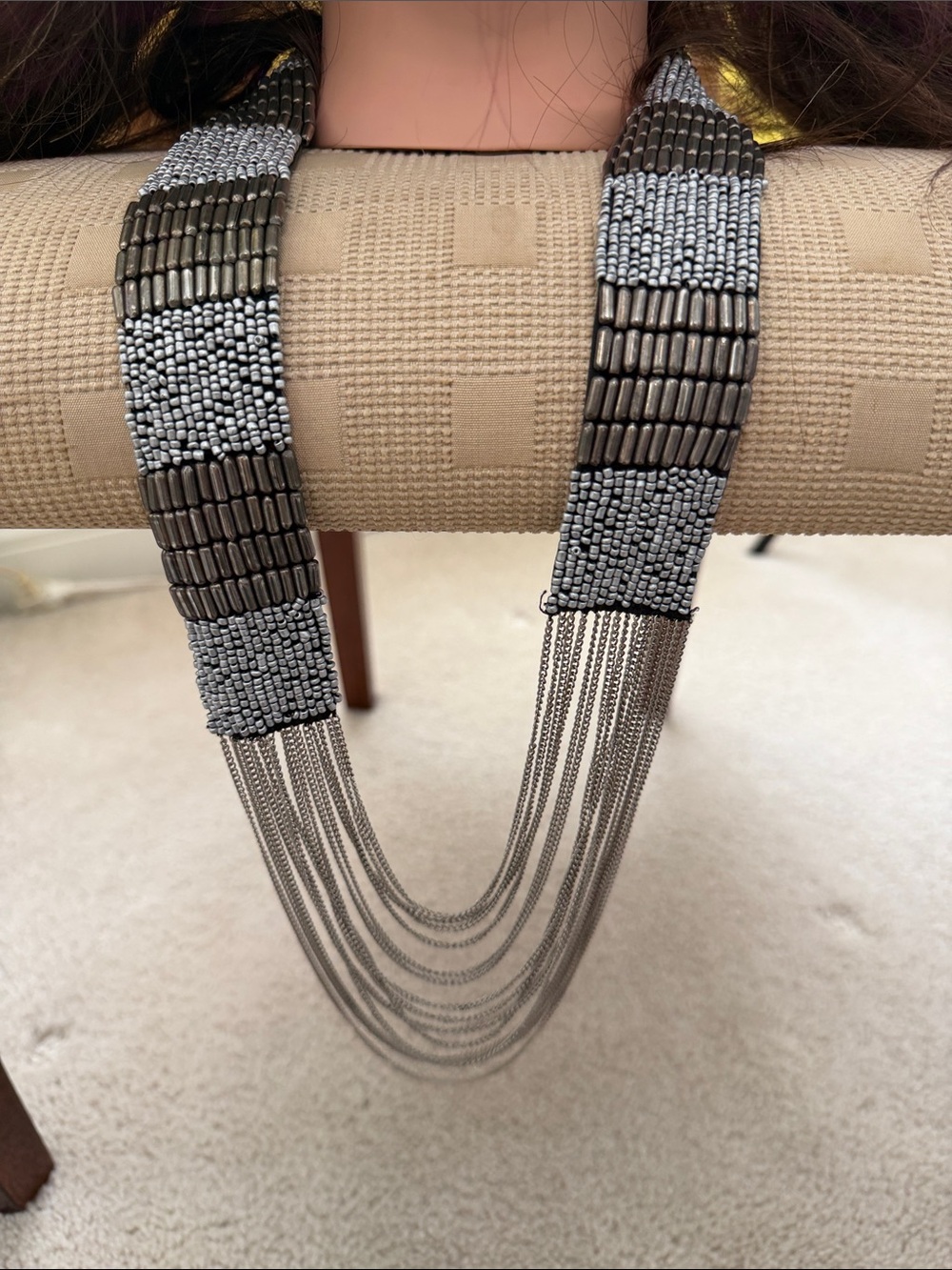 Handcrafted Gray Beaded Multi-Strand Statement Necklace